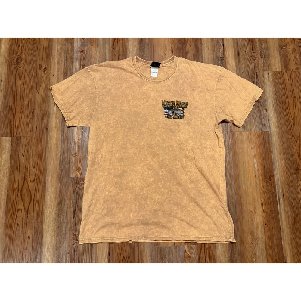 Harley Davidson Myrtle Beach SC T-Shirt Mens 2XL Orange Acid Wash Pinup Graphic
